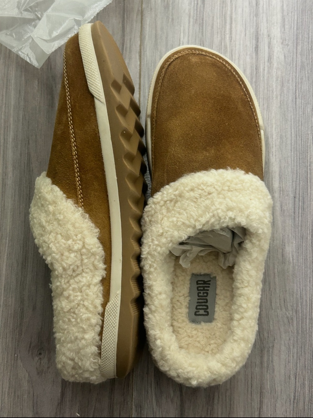 COUGAR Suede Sherpa-Lined Slip-On Slippers - Chestnut